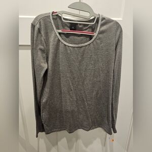 Ann Taylor Factory Gray Long Sleeve Scoop Neck Top with Silver Trim – Size M